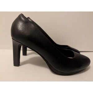 Clarks Women Shoes 11W Adriel Viola‎ Dress Pump Heels Round Toe Black Leather